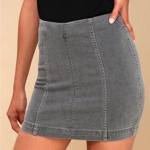 NWT Women 4 Free People Modern Femme Denim Jean Cadet Grey Mini Skirt